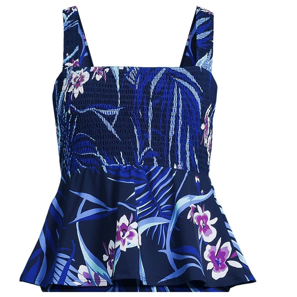 NWT Lands' End Blue Floral Peplum Tankini Top